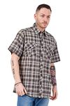 Apparel Mens Regular Big Size Shirts Checked Cotton Blend Casual Short Sleeve Blue M-5XL