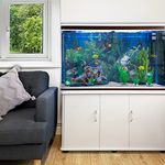 MonsterShop Large Fish Tank White 4ft 300L 65 Gal Aquarium Marine Tropical Saltwater Freshwater. White Cabinet Storage Stand. White Gravel. Filter, Air Pump, Heater, LED Light Tank Accessories…