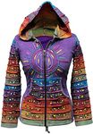 SHOPOHOLIC FASHION Acid Washed Multicolor Patchwork Hoodie, Rainbow Striped Sleeve Hippy Jacket, XL, Purple