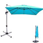 SFAREST 3M Patio Offset Umbrella, 360° Rotating Garden Parasol with Cross Base and Crank Handle, Tilting Outdoor Square Cantilever Umbrella for Beach, Garden, Market (Blue)