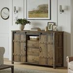 REAHOME Buffet Cabinet with Storage, 48" Sideboard Buffet Cabinet with Sliding Barn Doors & 3 Drawers, Farmhouse Wood Coffee Bar Cabinet Buffet Table for Kitchen, Dining Room, Rustic Brown