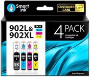 Smart Ink Compatible Ink Cartridge Replacement for HP 902 XL 902XL (Black L, C/M/Y, 4 Pack) Advanced Chip Technology to use with Officejet 6951 6954 6956 6958 6962 Officejet Pro 6968 6974 6975 6978