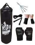 Boxking Synthetic Leather Rough and Tough Boxing Kit Set for Men and Senior(3 feet Punching Bag,12oz Boxing Gloves, Skipping Rope, Wrist Band and Chain) Heavy Bag for Boxing, Exercise and Fitness