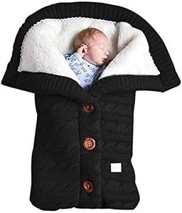 insular Warm Baby Sleeping Bag Envelope Winter Kid Sleepsack Footmuff Stroller Knitted Sleep Sack Newborn Knit Wool Swaddling Blanket (Black)