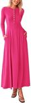 PRETTYGARDEN Casual Maxi Dress for Women 2025 Spring Fashion Long Sleeve Button Fit and Flare Long Flowy Dresses (Rose Red,X-Large)