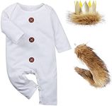 Wild One Birthday Outfit Boy 1st Halloween Jungle Safari Animal Party Lion Romper Toddler Crown Headband Tail Cake Smash Photo Shoot Where the Wild Things are Costume Cosplay White 12-18 Months