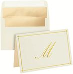 Pipilo Press Gold Foil Letter M Personalized Blank Note Cards with Envelopes 4x6, Initial M Monogrammed Stationery Set (Ivory, 24 Pack)