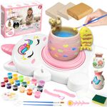 MYDOVA Pottery Wheel for Kids, Complete Pottery Painting Kit Arts and Crafts for Kids Ages 6-12 with 3 Pack Air Dry Clay&Clay Sculpting Tools&Foot Pedal USB Power&Apron, Birthday Gift(Unicorn)