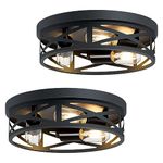 SKEJAO 13 inch Flush Mount Ceiling Light Fixture,3-Light Ceiling Light Fixture for Hallway, Black Hallway Light Fixtures Ceiling,Light Fixtures Ceiling Mount for Kitchen,Farmhouse,Hall (2 Pack)