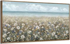 Large Wall Art for Living Room Framed Boho Beach Coastal Floral Ocean Wall Picture Farmhouse Daisy Flower Sea Canvas Print Nautical Neutral Vintage Warm Artwork Home Bedroom Office Décor 48x24