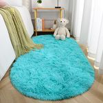 Terrug Fluffy Area Rug for Bedroom Living Room,Soft Oval Boys & Girls Rugs for Kids Room Baby Nursery,Blue Carpet for Dorm Teen's Room-Home Decor Shaggy Plush Throw Rug 2.6 x 5.3 Feet Blue