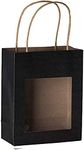 Hammont Paper Bags with Handles – Black Bags for Gift Bags Bulk Medium Size 200 Pack Paper Craft Bag – Kraft Bags with Window - Transparent Gift Bag - Party Favor Gift Bags for Kids - 7.75"x 6.25"x 3"