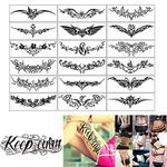 ELANE 19 Sheets Temporary Tattoo Stickers Body Art Makeup Fake Tattoo Waterproof Removable Body Sticker,Hand Neck Wrist Art Fashion (19PCS-black)