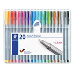 STAEDTLER triplus fineliner, 0.3mm metal-clad tip, ergonomic triangular barrel, for writing, drawing and coloring, set of 20 fineliners, 334 SB20