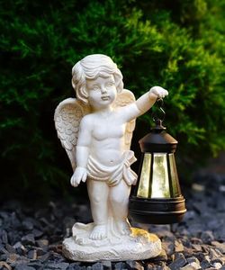 Qeeman Angel Statues with Solar Lantern Garden Decor
