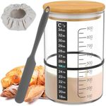 6Pcs Sourdough Starter Jar, 900ml Wide Mouth Sourdough Starter Kit with Scale Thermometer Paper,Spatula,Wooden Lid Cloth Cover,Bread Starter Kit for Sourdough Bread Baking Supplies(Fabric)