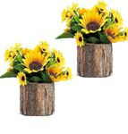 Dekorly Artificial Flowers, Fake Flowers/Mini Potted Artificial Plants with Bark Pot, Small Indoor Outdoor Fake Plants for Home Office Desk Kitchen Shelf Bedroom (Height : 14.5CM, Set of 2 Plants)