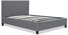 Artiss Single Bed Frame Platform Wooden Headboard Beds Base Frames Bedroom Room Decor Home Furniture, Upholstered with Grey Faux Linen Fabric + Foam + Wood, Modern Design