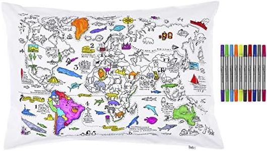 eatsleepdoodle World Map Pure Cotton Soft Pillowcase - Fun, Educational World Geography Learning Doodle Pillowcase - Kid's World Map Coloring Pillowcase with Washable Felt Tip Fabric Markers