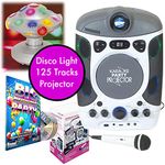 Mr Entertainer Bluetooth Karaoke Machine with LED Projector Party Package. 2 x Mics, Disco Light, Party & 2017 Hits CDG (125 tracks) Song Pack+ FREE Xmas CDG