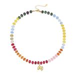 Charm Necklace Bubble Necklace Initial Necklaces for Women Colorful Beaded Gemstone Choker 14K Gold Bubble Letter Pendant Necklace Natural Stone Summer Beach Handmade Jewelry Gift (M)