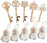 WODEGIFT 50pcs Skeleton Key Bottle Opener Wedding Party Favor Souvenir Gift with Escort Tag and Rose gold chains (Rose gold,5 styles)