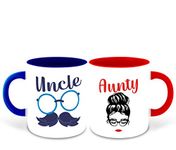 DecorVecor™ Uncle and Aunti Inspired Dark Blue & Red Inner Colour Set of 2 Coffee Mug- Uncle Ji, Aunti Ji, Best Couple, Best Quotes, Happy Birthday, Relation, Unique Gifts (Uncle & Aunti)