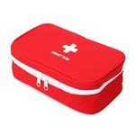 KeepCart Travel Medicine Pouch Emergency First Aid Kit Box Organizer with Medicine-Pocket Empty Bag for Travelling Car, Home, Office (Red)