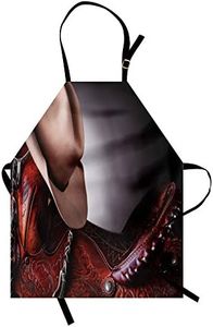 Ambesonne Western Apron, Horse Saddle with a Cowboy Hat Wild Texas Fashion States Men Whip It Photography, Unisex Kitchen Bib with Adjustable Neck for Cooking Gardening, Adult Size, Brown Cream