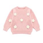 Toddler Girls Flower Knit Sweater Fall Winter Clothes Long Sleeve Baby Girls Pullover Cute Floral Sweatshirts Outfits 12-18 18-24 2T 3T 4T 5T