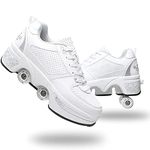 Double-Row Deform Wheel Deformation Automatic Walking Shoes Invisible Roller Skate 2 in 1 Removable Pulley Skates Skating (WHITE Silver, 34)