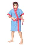 SAND DUNE Bathrobe for Boys - Terry Cotton Bathrobe Gown | Half Sleeves | Knee Length | Pocket with Waist Belt | Blue Color with Cherry Red Border | Bathrobe for 6-7 Years Age Boys