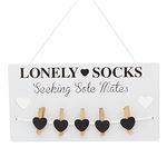 Carousel Home and Gifts Humorous Lonely Socks Wooden Sign Plaque With Pegs ~ Lost Sock Organizer