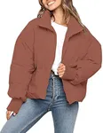 MEROKEETY Women's 2024 Winter Long Sleeve Zip Puffer Jacket Pockets Baggy Short Coats, RedBrown, L