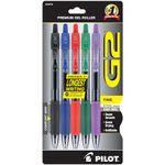 Pilot G2 Retractable Premium Gel Ink Roller Ball Pens, Fine Point, 5-Pack, Assorted Colors, Black/Blue/Red/Green/Purple -31079