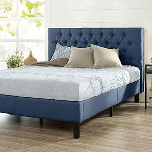 Zinus Misty Double Bed Frame | Upholstered Button Tufted Fabric Platform - Navy