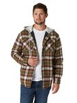 Wrangler Authentics Men's Long Sleeve Quilted Lined Flannel Shirt Jacket with Hood, Olive Night, Medium