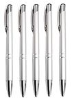 Lalade Stylish quality 5 metal ballpoint Pens, black ink, soft writing experience (Silver)