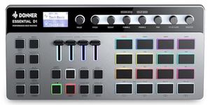 Donner Essential D1 Performance Beat Machine, Step Sequencer& Finger Drum Machine Combined, with LCD Display, 16 RGB Beat Pads, 5 Endless Encoders, 12 Tracks Sample, Reverb& Delay Effects