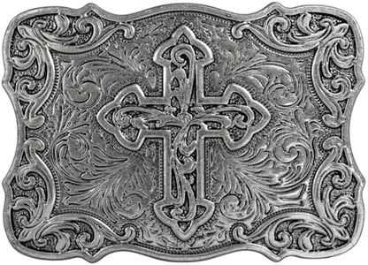 TYWestyles Vintage Celtic Pattern Cross Belt Buckle For Men Women (Antique Silver Cross-02, Large)