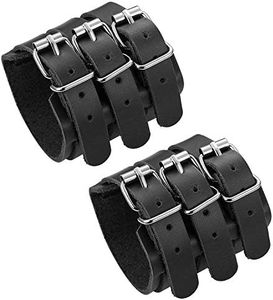 LOLIAS 2PCS Pulsera Cuero Genuino para Hombres Mujeres Cinturón Pulsera Ancha Hebilla Sujeción Brazo Armadura Brazalete Unisex Pareja Brazalete, Negro/Marrón