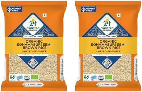 24 Mantra Organic Sonamasuri Unpolished Semi Brown Rice/Handpounded/Semi Brown Chawal- 5 Kg | 100% Organic | Chemical Free & Pesticides Free (Pack of 2)