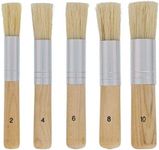 U.S. Art Supply 5 Piece Wood Handle Stencil Brush Set - Natural Bristle Wooden Template Paint Brushes - Watercolor, Acrylic, Oil Painting - Craft, DIY Projects, Card Making, Chalk and Wax Furniture