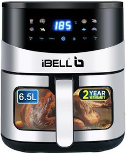 iBELL AF650MN Air Fryer 6.5 Litre, 1600W, 8 Cooking Presets, Detachable Fryer Basket, Smart Rapid Air Technology, Timer Function, Auto-off & Adjustable Temperature Control (Black)