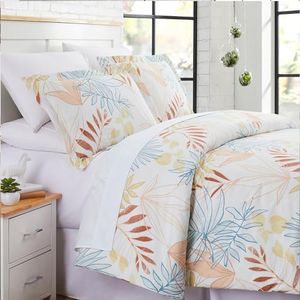 Southshore Fine Living, Inc. 3-Piece King or California King Size Comforter Set with 2 King Size Pillow Shams, Silky Soft Cozy, Brushed Microfiber, Down Alternative King Bedspread; Tropical Leaf Cream