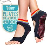 Tucketts Allegro Toeless Non-Slip Grip Socks - Anti Skid Yoga, Barre, Pilates, Home & Leisure, Pedicure - L/XL - 1 pair - Rainbow Navy