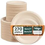 HAAGO Sugarcane Bagasse Plates Set - Eco-Friendly, Biodegradable & Compostable for Dinner and Starter/Dessert | Perfect for Outdoor Events, Weddings, BBQs & Garden Parties (270 Pack)