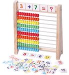 Education Abacus for Kids Math - 10 Row Wooden Counting Frame Abacus with Number 1-100 Cards - Teach Counting, Addition and Subtraction, Math Manipulatives 1st Grade Homeschooling Supplies, Math Number Games Wooden Preschool Learning Toys for Boys Girls