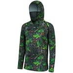 BASSDASH UPF 50+ Men’s Hunting Shirts with Mask Long Sleeve Camo Fishing Hoodie, Green Leaf, Medium