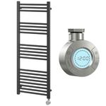Go Bathrooms Nola 1200 x 500mm Electric Heated Towel Rail Matt Black Smart Bathroom Radiator Wall Mounted Ladder Rack Energy Efficient Electric Towel Warmer 500 Watts